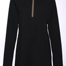 Black Casual T-Shirt with Half Zip Closure - EastEssence.com