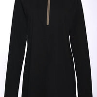Black Casual T-Shirt with Half Zip Closure - EastEssence.com