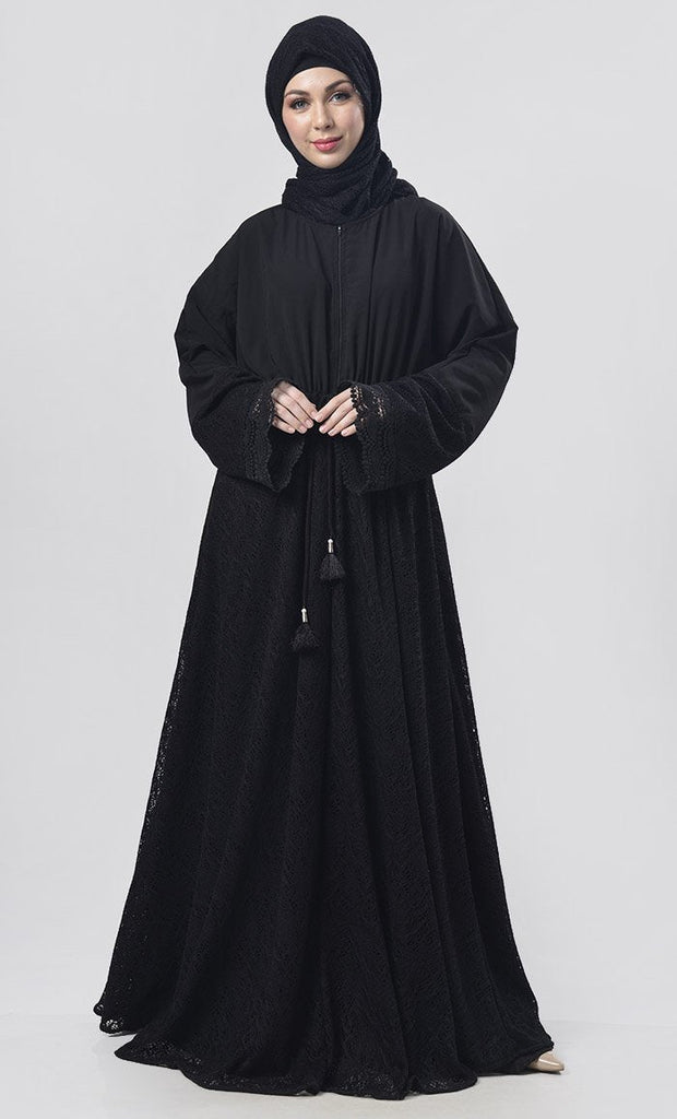 Black Dori On Waist With Tassel Detailing Abaya - Final Sale - EastEssence.com