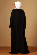 Black Georgette Gold Zari embroidered Kaftan Abaya with lining - EastEssence.com