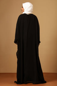 Black Georgette Gold Zari embroidered Kaftan Abaya with lining - EastEssence.com
