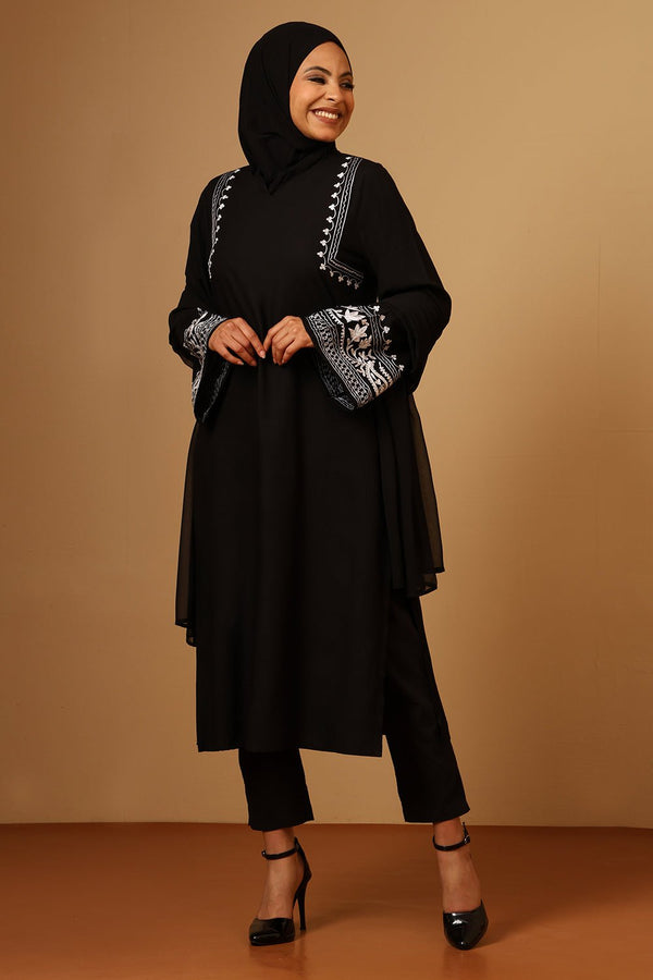 Black Rayon Embroidered Salwar Kameez Set with Dupatta - EastEssence.com