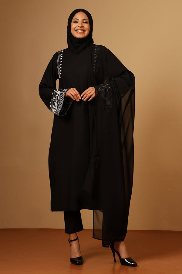 Black Rayon Embroidered Salwar Kameez Set with Dupatta - EastEssence.com