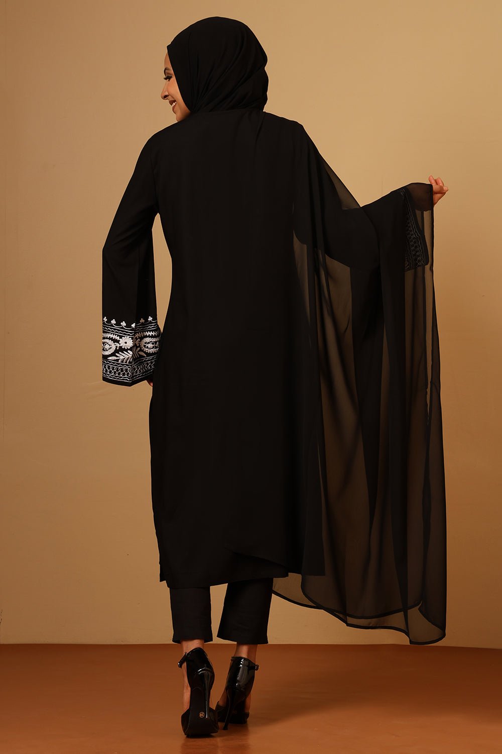 Black Rayon Embroidered Salwar Kameez Set with Dupatta - EastEssence.com