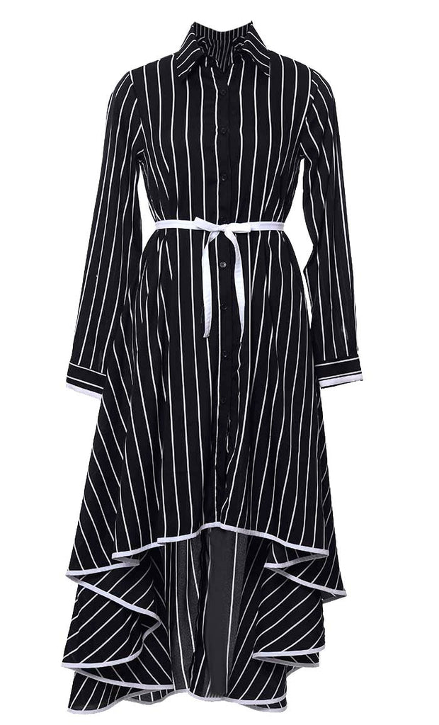 Black White Stripe Printed Tunic With Pockets - Final Sale - EastEssence.com