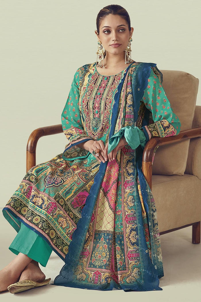 Block printed Printed Full Sleeves Cotton Kurta Pant Dupatta Set - EastEssence.com