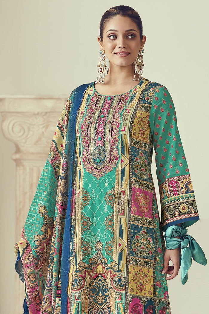 Block printed Printed Full Sleeves Cotton Kurta Pant Dupatta Set - EastEssence.com