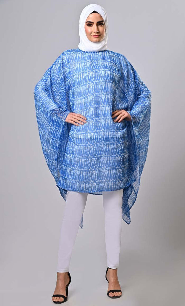 Blue Islamic Kaftan Printed Tunic - Final Sale - EastEssence.com