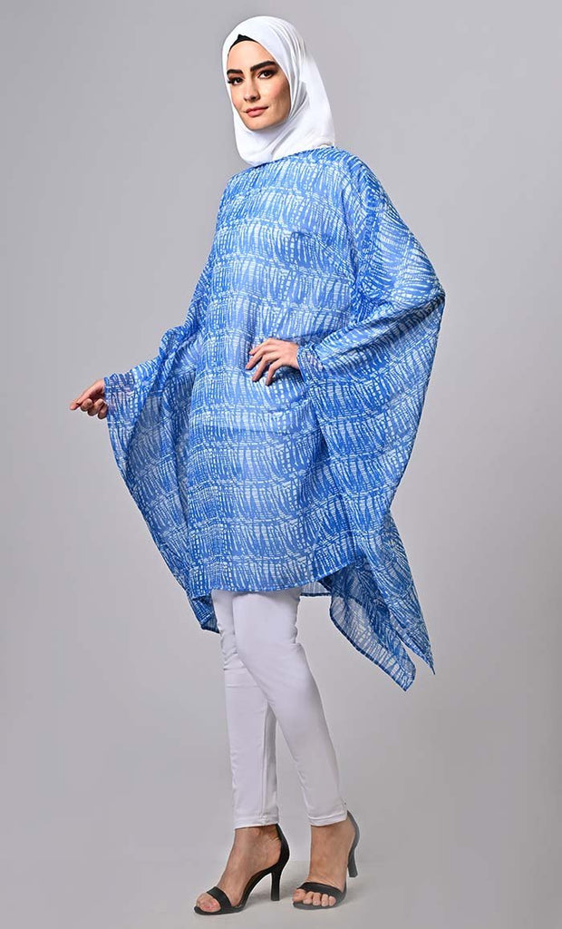 Blue Islamic Kaftan Printed Tunic - Final Sale - EastEssence.com