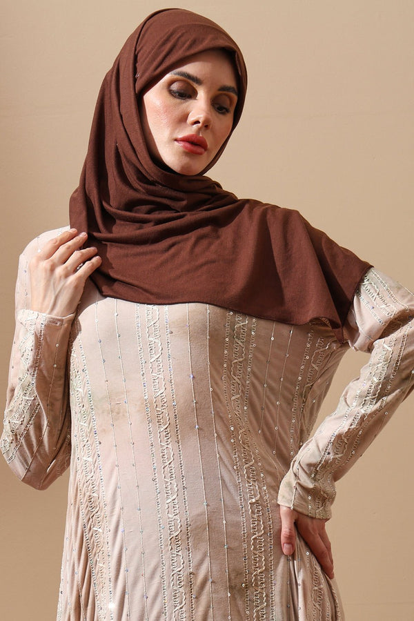 Blush Beige Embellished Abaya with tie dye Details - EastEssence.com