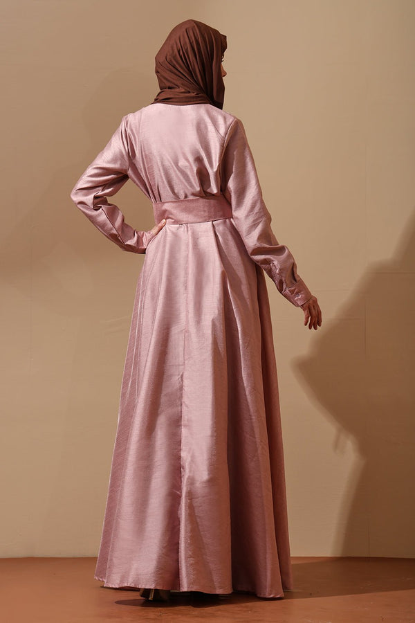 Blush Bloom Embroidered Belted Abaya Dress - EastEssence.com