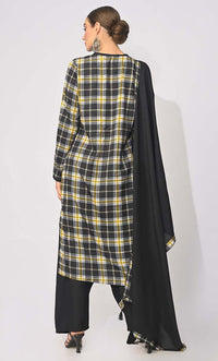 Bohemian Bliss: Printed 3Pc Black Salwar Kameez set With Dupatta and Tassels Detailing - EastEssence.com