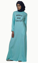 Books and Coffee text baisc everyday wear Abaya dress - EastEssence.com