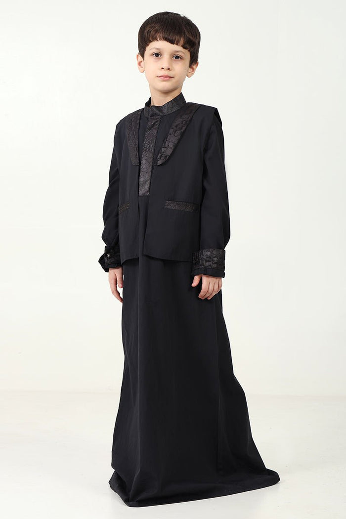 Boys' 2 - Piece Cotton Poplin Black Thobe Set with Jacket - EastEssence.com