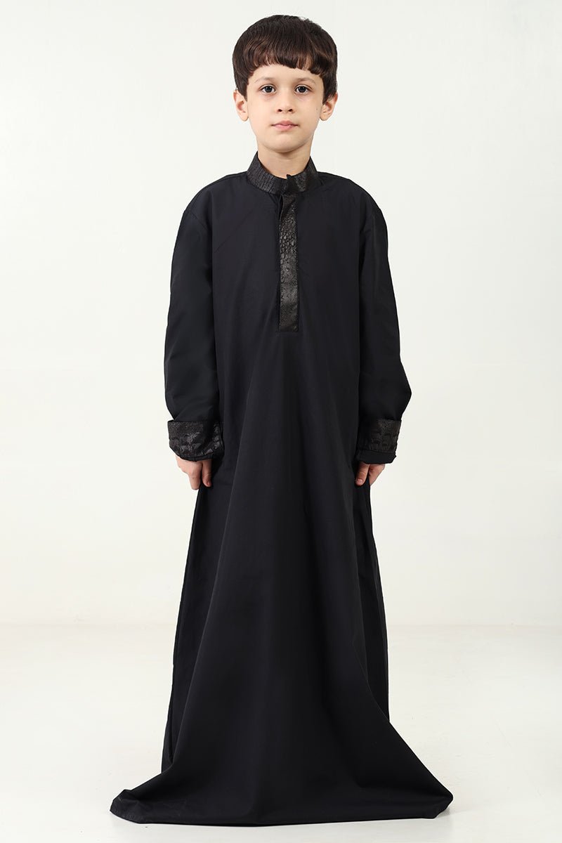 Boys' 2 - Piece Cotton Poplin Black Thobe Set with Jacket - EastEssence.com