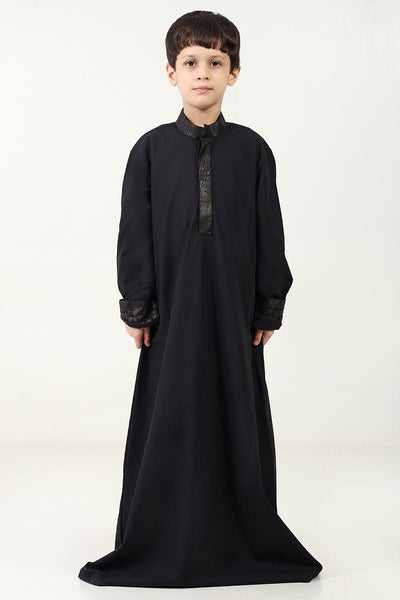 Boys' 2 - Piece Cotton Poplin Black Thobe Set with Jacket - EastEssence.com