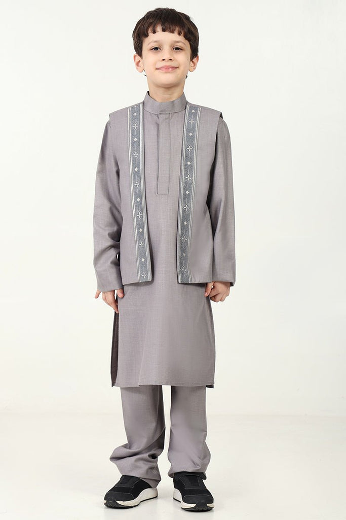 Boys' 3 - Piece Kurta Pant Set with Embroidered Sleeveless Jacket - EastEssence.com