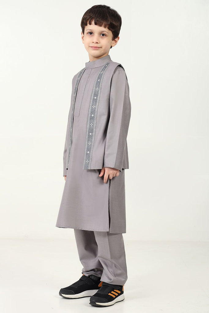 Boys' 3 - Piece Kurta Pant Set with Embroidered Sleeveless Jacket - EastEssence.com