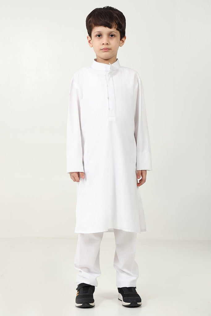 Boys' 3 - Piece White Kurta Pant Set with Embroidered Sleeveless Jacket - EastEssence.com