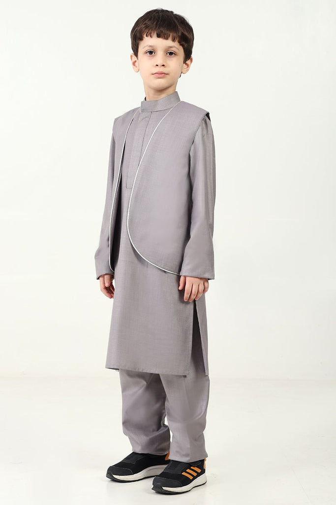 Boys' 3 - PieceGrey Kurta Pant Set with Sleeveless Jacket - EastEssence.com