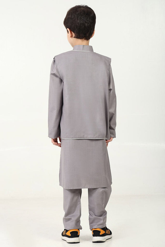 Boys' 3 - PieceGrey Kurta Pant Set with Sleeveless Jacket - EastEssence.com