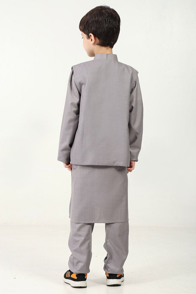 Boys' 3 - PieceGrey Kurta Pant Set with Sleeveless Jacket - EastEssence.com