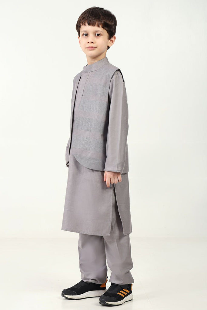 Boys' 3 - PieceGrey Kurta Pant Set with Sleeveless Jacket - EastEssence.com