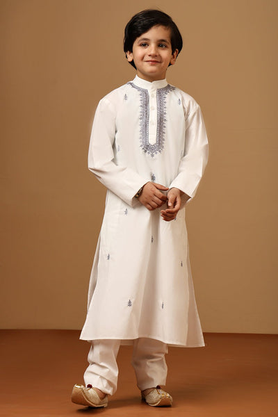 Boys Cotton Poplin contrast Embroidered Tunic Pant Set - EastEssence.com