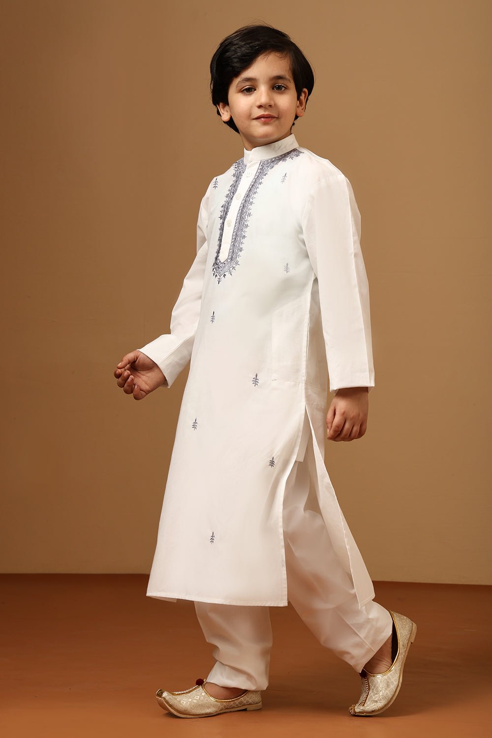 Boys Cotton Poplin contrast Embroidered Tunic Pant Set - EastEssence.com