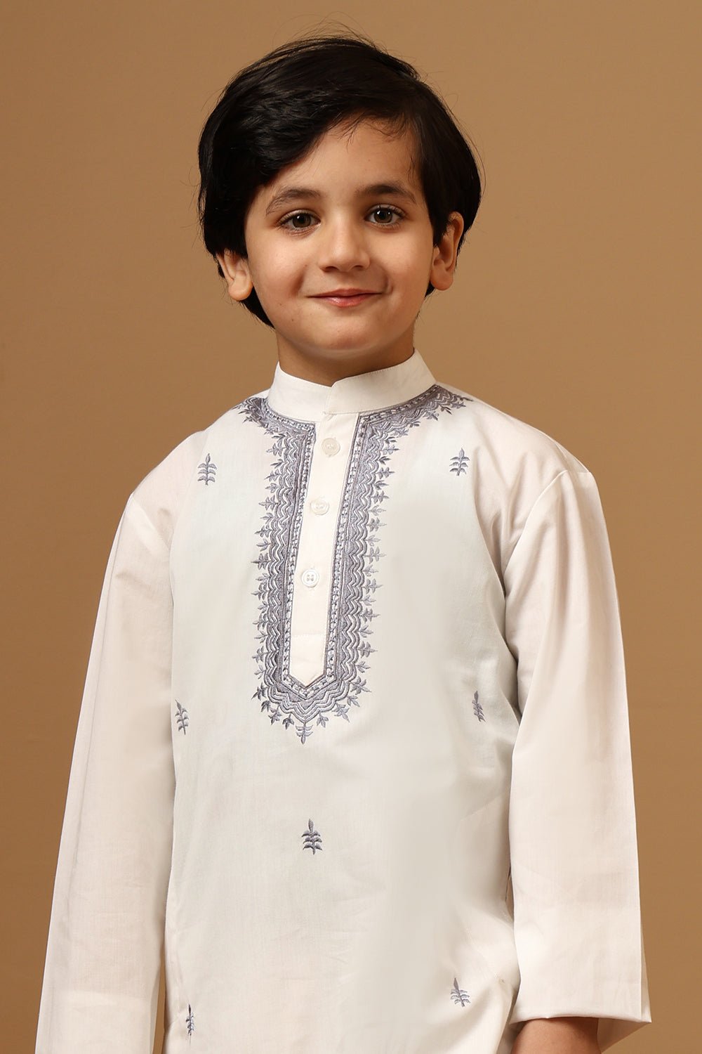 Boys Cotton Poplin contrast Embroidered Tunic Pant Set - EastEssence.com