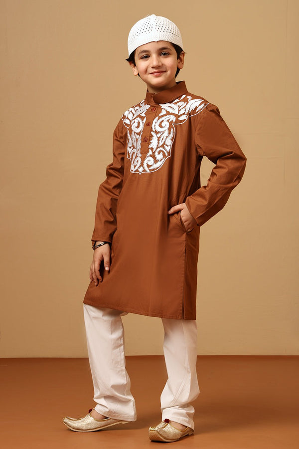 Boys Cotton Poplin Embroidered Tunic Pant Set - EastEssence.com