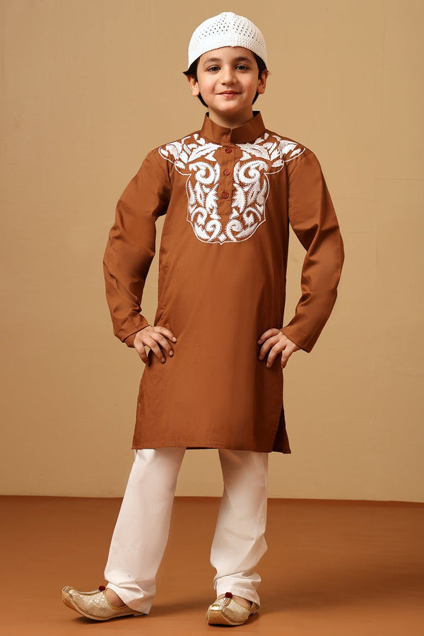 Boys Cotton Poplin Embroidered Tunic Pant Set - EastEssence.com