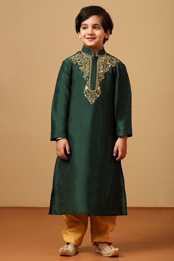 Boys Dupion Silk Embroidered Tunic Pant Set - EastEssence.com