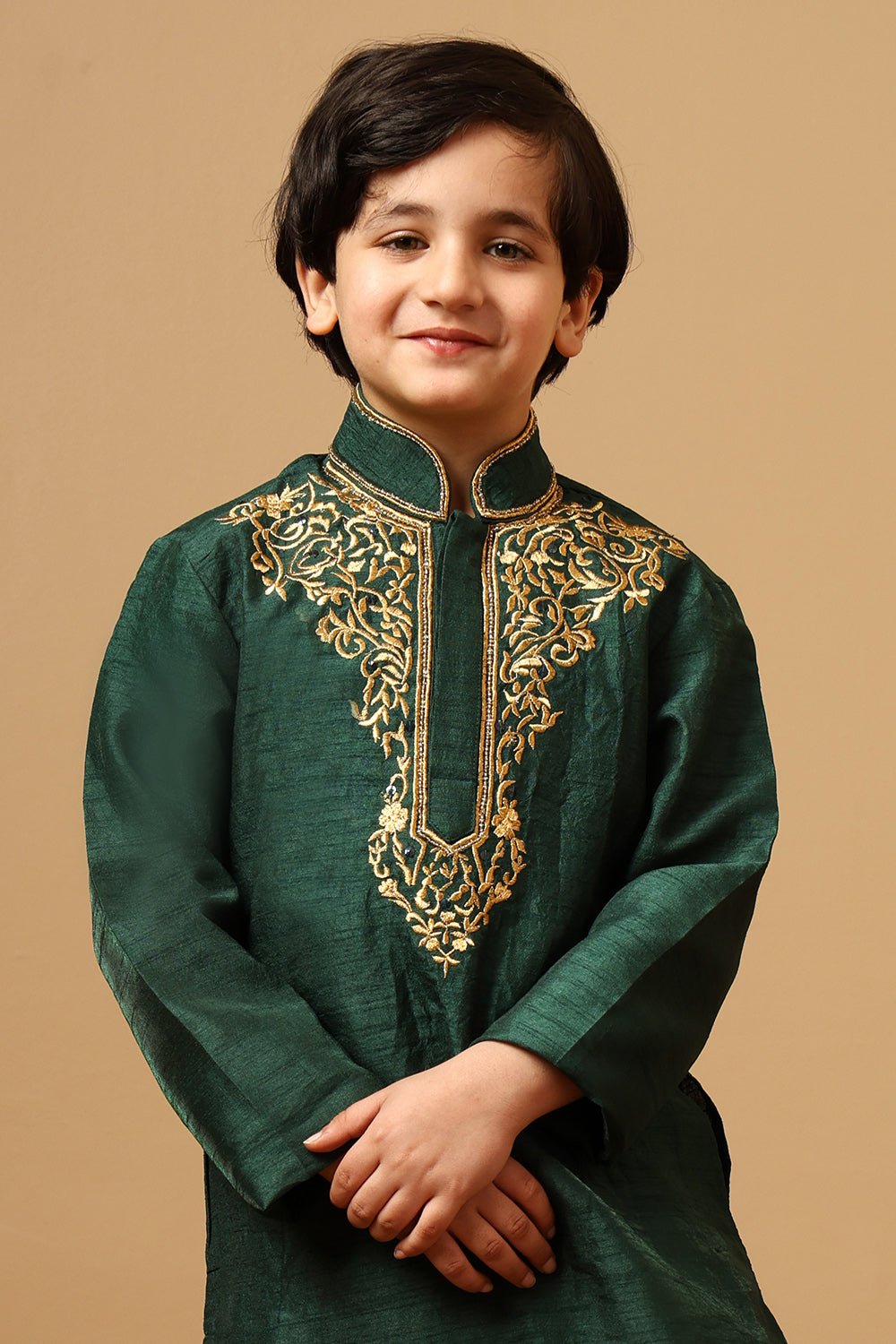 Boys Dupion Silk Embroidered Tunic Pant Set - EastEssence.com