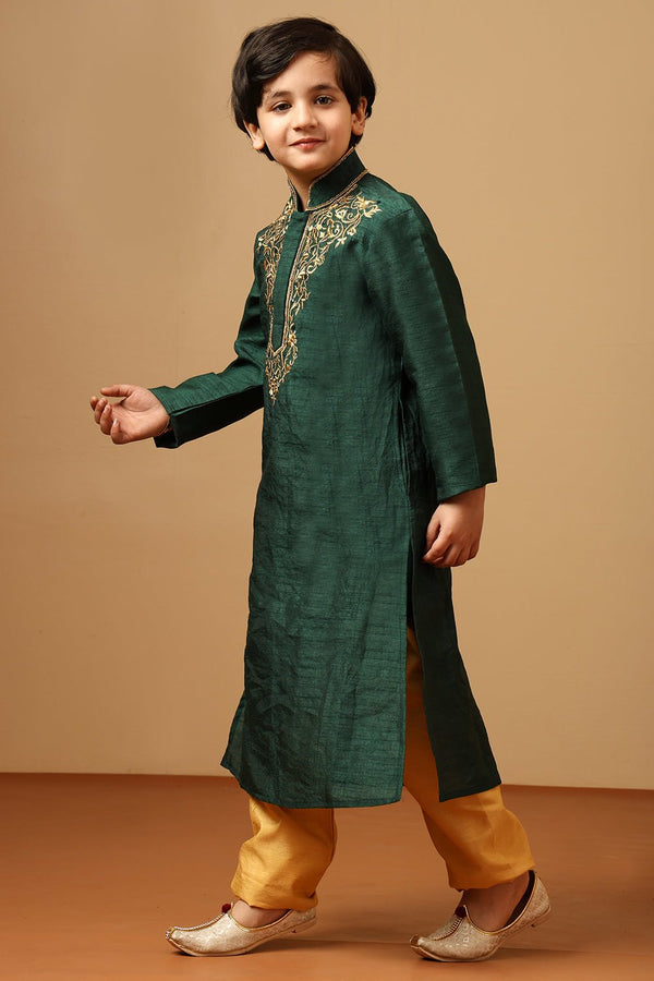 Boys Dupion Silk Embroidered Tunic Pant Set - EastEssence.com