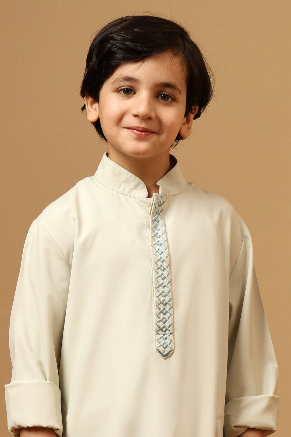 Boys Poly Cotton Pista Green Embroidered Thobe - EastEssence.com