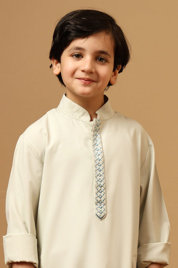 Boys Poly Cotton Pista Green Embroidered Thobe - EastEssence.com
