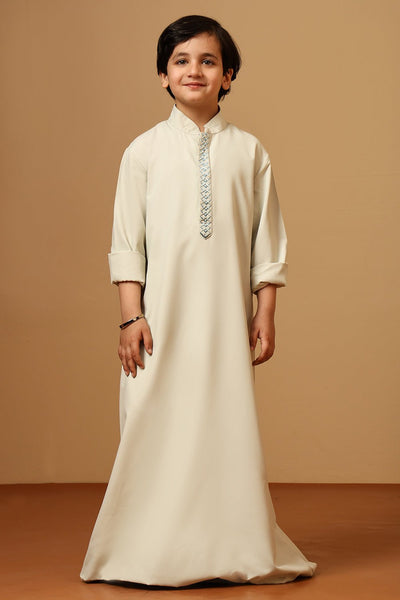 Boys Poly Cotton Pista Green Embroidered Thobe - EastEssence.com