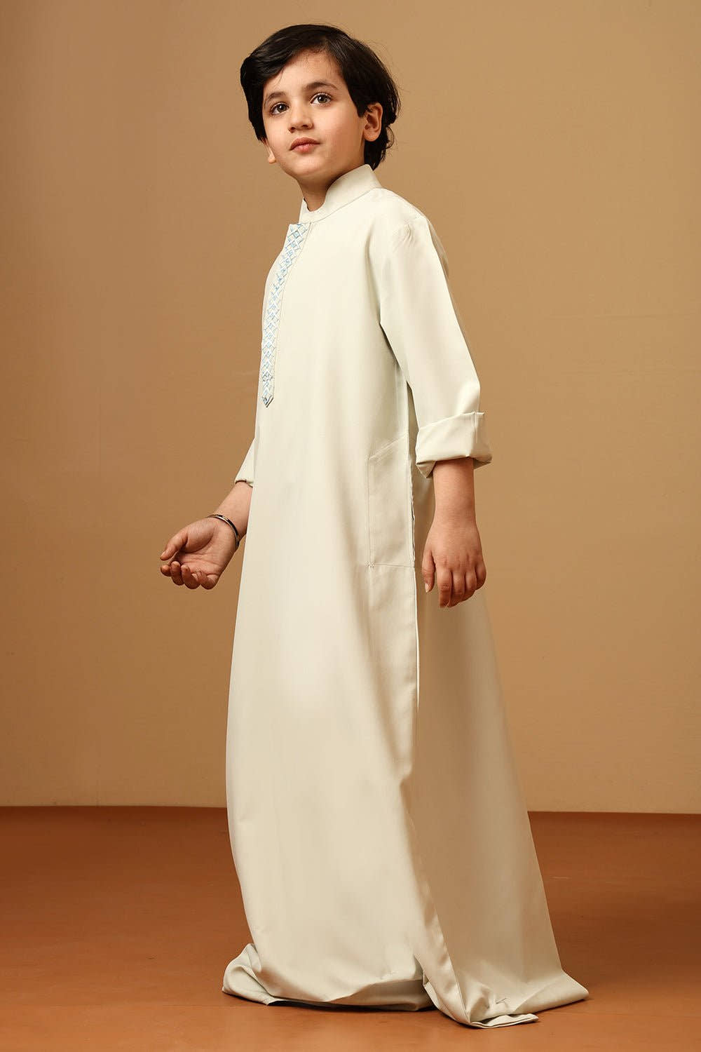 Boys Poly Cotton Pista Green Embroidered Thobe - EastEssence.com