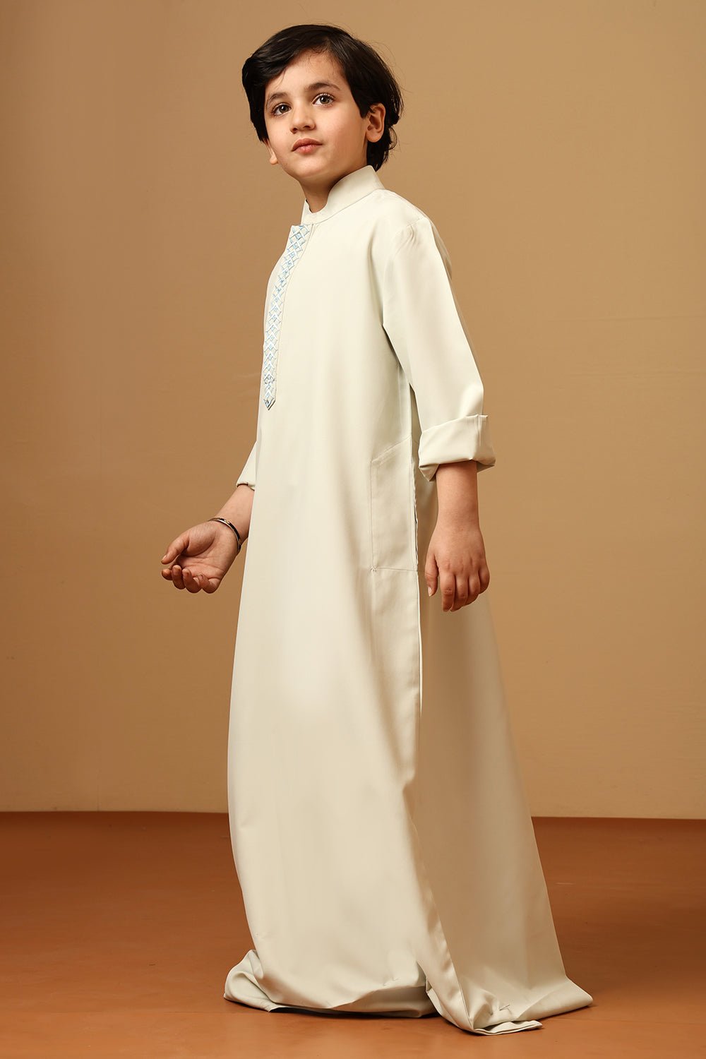 Boys Poly Cotton Pista Green Embroidered Thobe - EastEssence.com