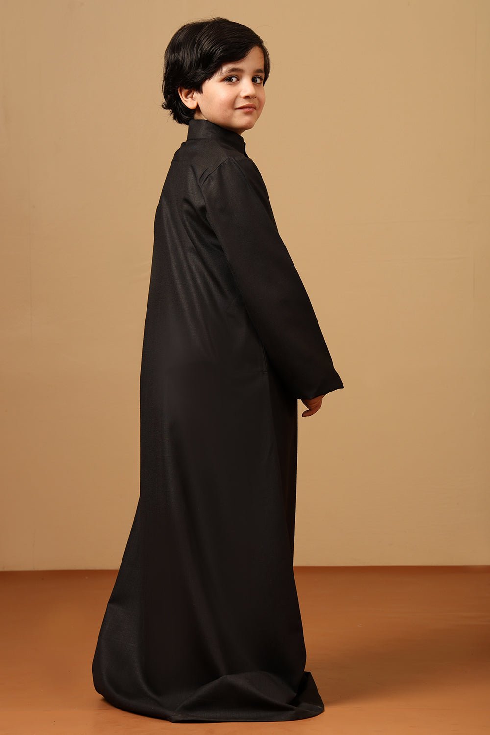 Boys Slub Poplin Solid Black Thobe - EastEssence.com
