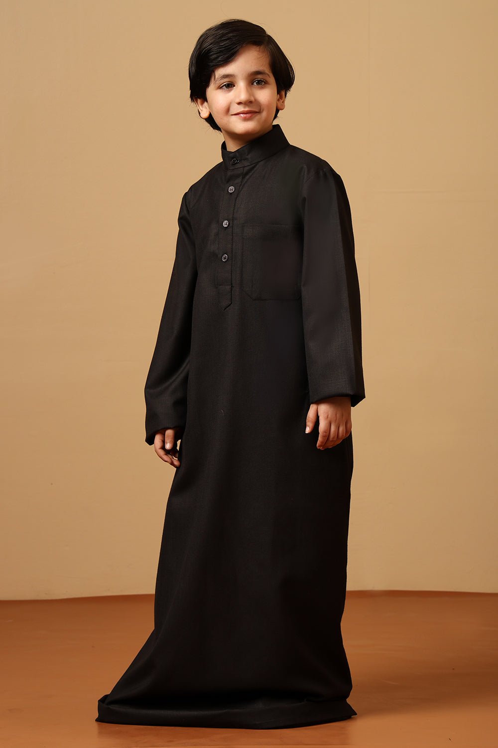 Boys Slub Poplin Solid Black Thobe - EastEssence.com