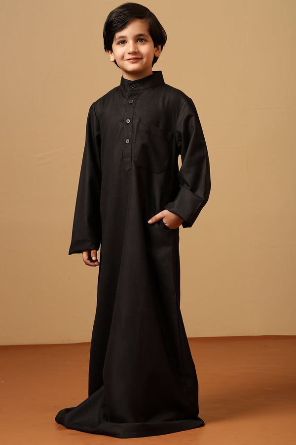 Boys Slub Poplin Solid Black Thobe - EastEssence.com