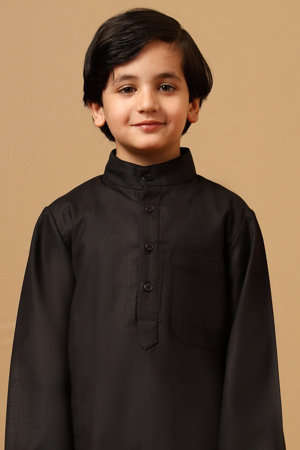 Boys Slub Poplin Solid Black Thobe - EastEssence.com