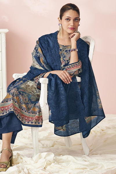 Bright Printed Cotton Suit Set with Pants & Dupatta - EastEssence.com
