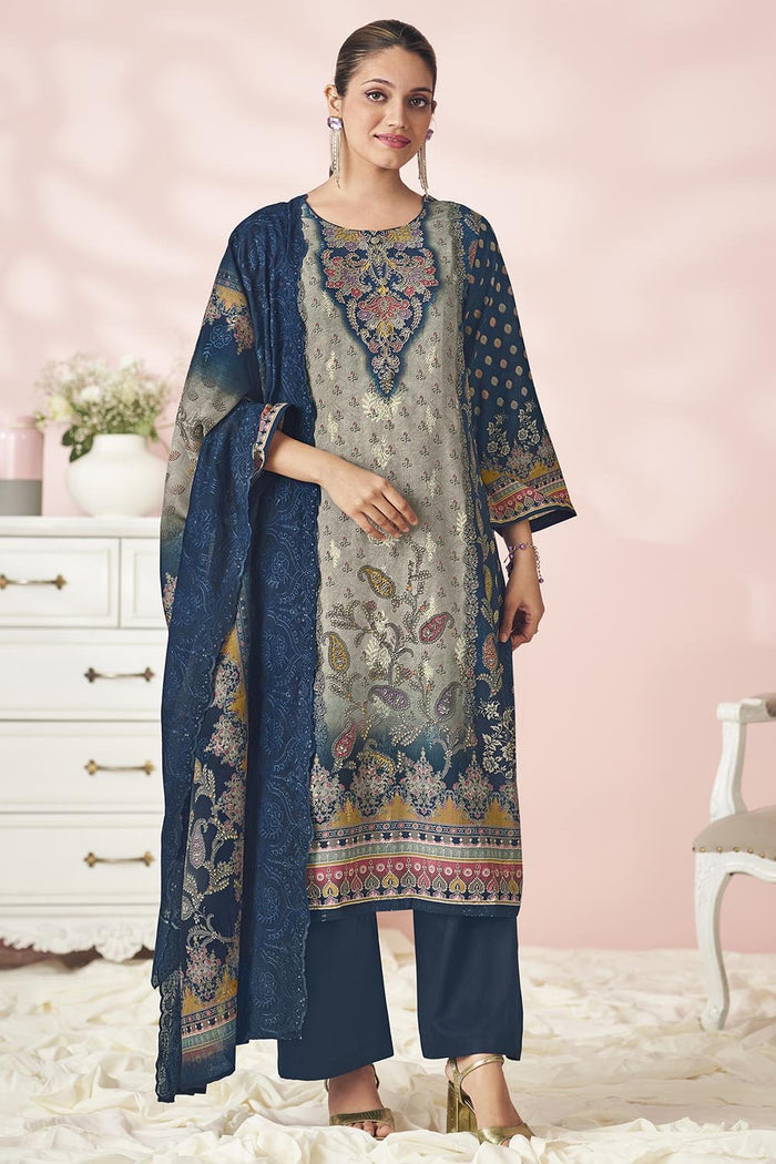Bright Printed Cotton Suit Set with Pants & Dupatta - EastEssence.com