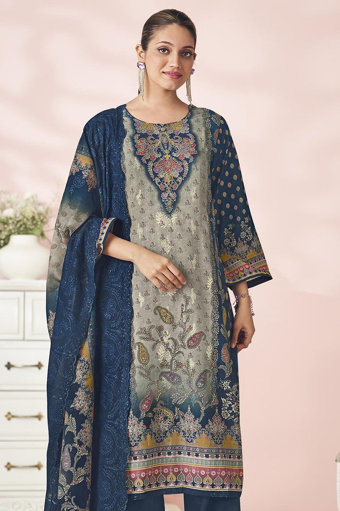 Bright Printed Cotton Suit Set with Pants & Dupatta - EastEssence.com