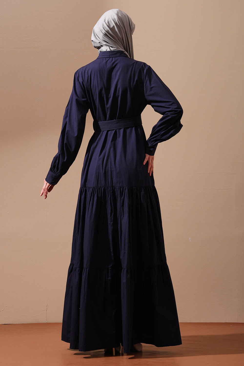 Button - Down Belted Shirt Abaya with Pleated Hem - EastEssence.com