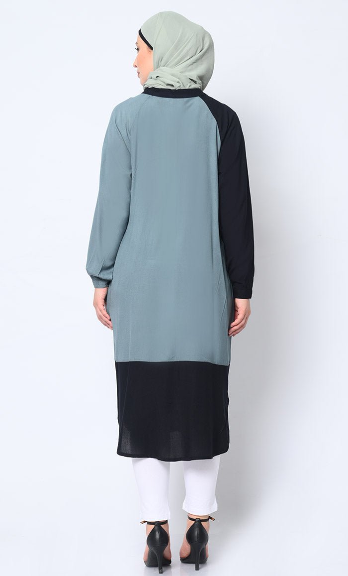 Button Down Colorblocked shirt Tunic with Pockets - EastEssence.com