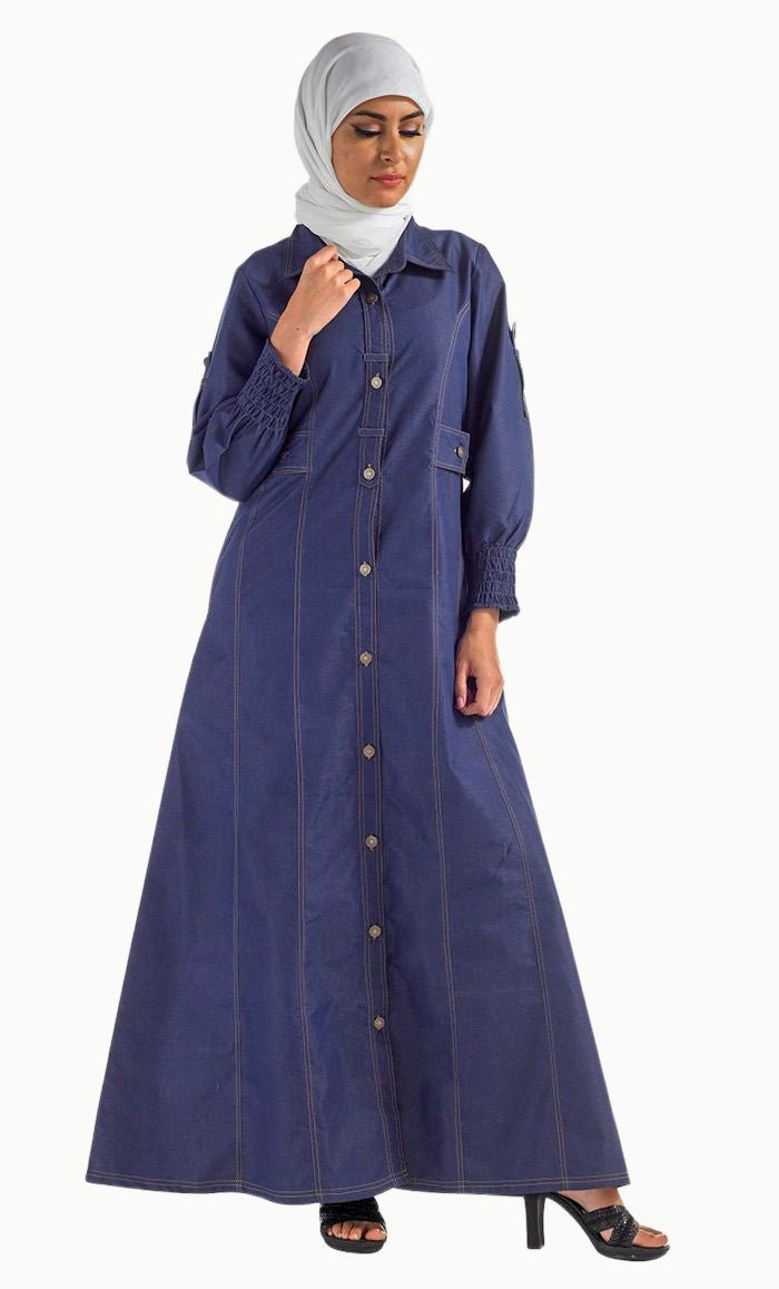 Button Down Denim Abaya/ Jilbab - EastEssence.com